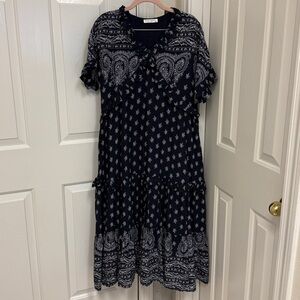 Navy and White Paisley Dress